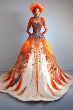 A flamboyant wedding dress by artist "Luminous Lapislazuli",by artist "Vibrant Velvet"