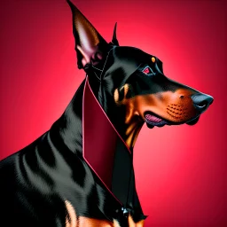 Perro Doberman color negro y rojo vino tinto arte retro