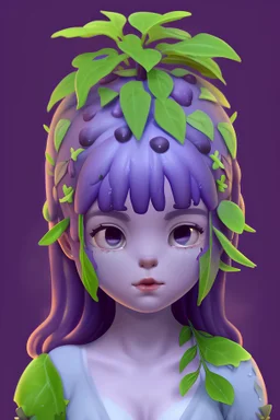 Cute purple blob avatar with a leafy plant on top of her head
