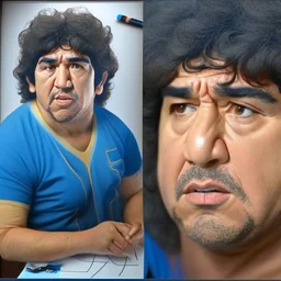 Create a highly realistic 3D scene. An detailed Realistic of Play Football Diego Maradona transforming her into a woman with the same specifications as the attached image. The method of transforming the painting in full detail. A comedic and funny touch. Ultra wide angle. Extremely realistic fine details. Highly realistic detailed display. Great full presentation and amazing drawing style. Transfer the full detailed drawing of the image at a wide and precise angle. Inspiri