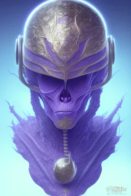 purple African alien, cracks in the head, wicked, Asian eyes, crown, blood, 8k, finely detailed, photo realistic, Boris Vallejo style turquoise skull head gold dragon space alien rain skeleton silver helmet silver space suit spaceships