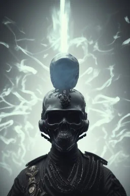 All Black british soldier, ghost, wearing high tech skull mask, white smoke, dark, rage, sorrow, high definition, ultra 8 k, volumetric lighting, blue fire, fog