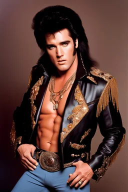 What Elvis Presley would look like if he were in a 1980s, big hair, glam rock band