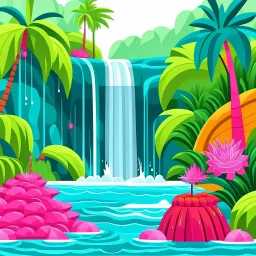 Separate waterfall with tropical leaves and dragon fruit