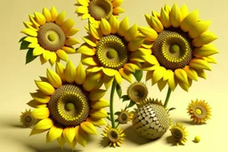 3d,sunflowers,patterns,minimalism,