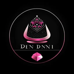 Create a logo with the name Deniz Boutique, dresses inspired by diamonds, baby pink, black background.