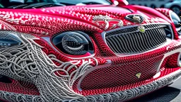 crochet Ferrari, Bentley, and Benz intricately detailed face, wide shot, professional photography, a breathtaking background, realistic art, shot on dslr 64 megapixels sharp focus, canon lens, 16k resolution