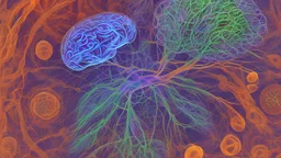 "The image represents microscopic details of the human brain, displaying intricate nerve structures and neural transmissions. The picturesque image reflects the complexity and beauty of neural structures in the brain, indicating recent advancements in the field of neuroscience and the significant discoveries it represents."