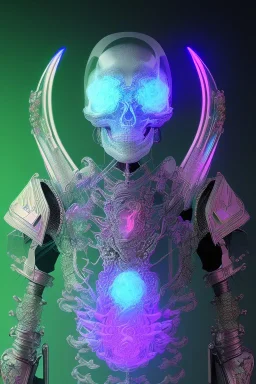 Futuristic Neon crystal skeleton samurai smoke glass fire water