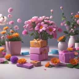 Activities and games with students, flowers, gifts,3D,8K,BLENDER