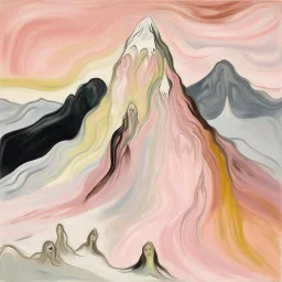 A pale pink mountain filled with ghosts painted by Edvard Munch