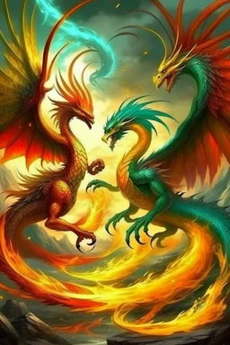 Surrealism Dragon Vs Phoenix Battle