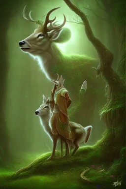 dream deer god druid deep forest green mystic