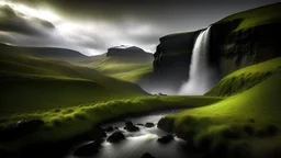 iceland viewscape, with huge waterfals, realistic photography, Snæfellsjökull