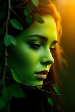 green woman face with branches