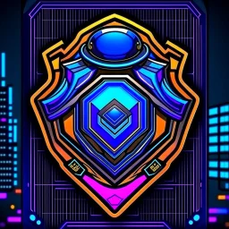 cyberpunk retro futuristic police badge in the city for comics