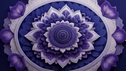 Hyper Realistic Photographic-View of a Half-Cut-Navy-Blue-&-Purple Mandala at Right Side.