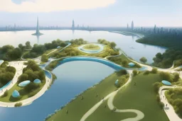 theme park of the city of the future 2050, fairy tale, radiance, abstraction, bird's eye view, walking park