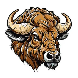 angled view of the head of a Canadian bull bison buffalo, sports mascot style