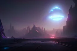 Epic futuristic street, exoplanet in the sky, photography, hyperrealism, sci-fi, concept art, ultra hd 4k