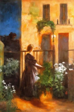 Night, one woman, house, dirt, flowers, vegetations, arnold bocklin, and henry fuseli paintings