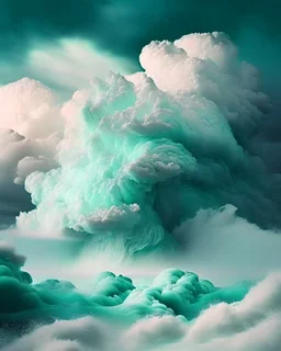 Phantasy landscape with dramatic cloud in sea foam color