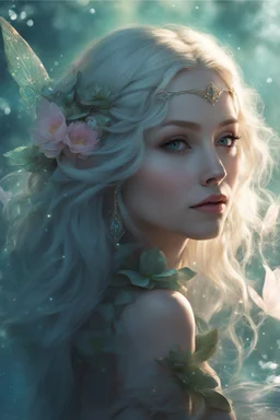 Pink flower crown,Pointed elven ears,Blonde hair ,Pink dress,Sparkling fairy wings,Very long golden hair,Fairy crown,pointed ears,elven ears,fairy wings,water lilies,sparkling,glittering,flowers,blossoms,golden crown,light pink dress