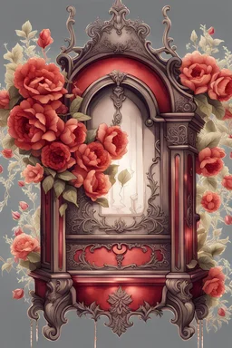drawing of an old gothic dark red wall clock with branches, lace and rubies, Trending on Artstation, {creative commons}, fanart, AIart, {Woolitize}, by Charlie Bowater, Illustration, Color Grading, Filmic, Nikon D750, Brenizer Method, Side-View, Perspective, Depth of Field, Field of View, F/2.8, Lens Flare, Tonal Colors, 8K, Full-HD, ProPhoto RGB, Perfectionism, Rim Li