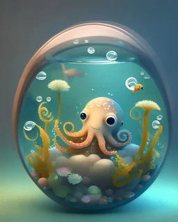 A cute little octopus in a small circular fish tank.