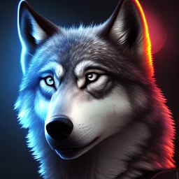 epic coolest wolf with black fur and blue piercing blue eyes in the night with black shade, from the side, neon blue flames, 8k resolution, ultra hyperdetailed, Unreal Engine 5, ultra colorful, very small details, realistic