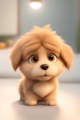 a light brown fluffy puppy, only one; pixar style; no background; bright, vibrant colors