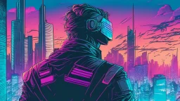Clear Focus, High resolution, Cyberpunk skyline, comic style