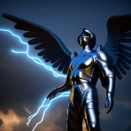 Archangel Michael, Lightnings, unreal 5, octane render, cinema4d, dynamic lighting, soft lighting, 4k, redshift render, highly detailed, hyper realistic