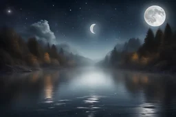 月 星 キラキラ 水 川 ファンタジー