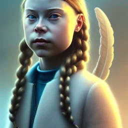  Greta Thunberg girl, cute, beautiful, Native American, head and shoulders portrait, 8k resolution concept art portrait by Greg Rutkowski, Artgerm, WLOP, Alphonse Mucha dynamic lighting hyperdetailed intricately detailed Splash art trending on Artstation triadic colors Unreal Engine 5 volumetric lighting, long hair, brown eyes, black hair