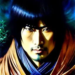 portrait of 'Genma Himuro-Ninja Scroll',ancient metal armor, painting by gaston bussiere, greg rutkowski, yoji shinkawa, yoshitaka amano, tsutomu nihei, donato giancola, tim hildebrandt, oil on canvas, cinematic composition, extreme detail,fit full head inside picture,16k