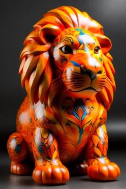 An orange colored lightning elemental lion designed in Matryoshka dolls painted by Vincent van Gogh