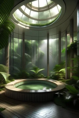 A spa design from multiple directions that has innovative technology, the spa should include a lot the rainforest since it will be located in a jungle in a luxury wellness resort. With more technology and showing the exterior of the building different treatment rooms that some have mineral baths