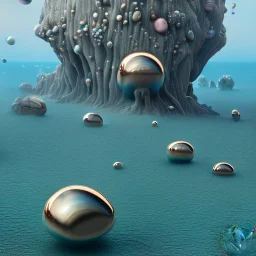 Wonderful pebbles, 30mm photography, 8k, 3d, sharp focus, Yves Tanguy, Max Ernst, Audubon, Amano, cinematic, photorealism, ZBrush, volumetric light, octane render, sparkles, blue eyes, surreal