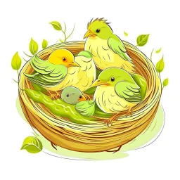 little birds sleeping in nest cartoon