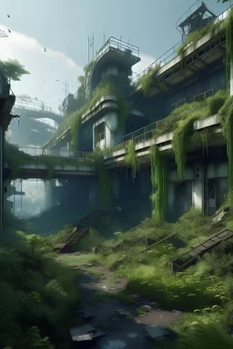 a forgotten and abandoned epic overgrown world inhabited by maintenance robots