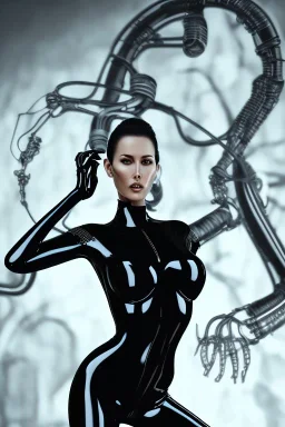 monica bellucci, cyberpunk, black latex body, women, body portrai, big boobs, highlight eyes perfect, skin, tron, cyborg, perfekt sexy, real, dream, hr giger