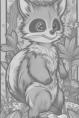 coloring book page of a magical raccon pokemon ,monochrome, black and white, sharp, sketch drawing