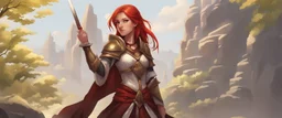 Teenaged Female Red haired kitsune paladin/bard