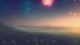 beautiful starry sky at dusk, handdrawn, anime, lofi, pastel, cinematic, nostalgic, town