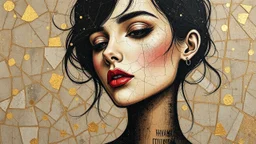 Woman, Textured and cracked paintings with gold flecks
