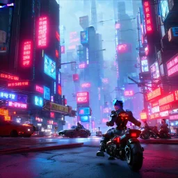 akira motorcycle, cyberpunk, cyberpunk city, anti alising, ray tracing, image with movement, perspective scenary, neon ilumination, epic, cinematic light, lens 100 mm, 16:9, high resolution, 8k