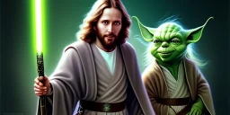 jesus as a jedi next to yoda