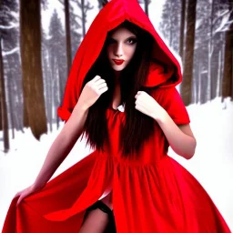 flirty, gorgeous red riding hood touching me