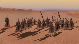 desert, comic style warriors from behind